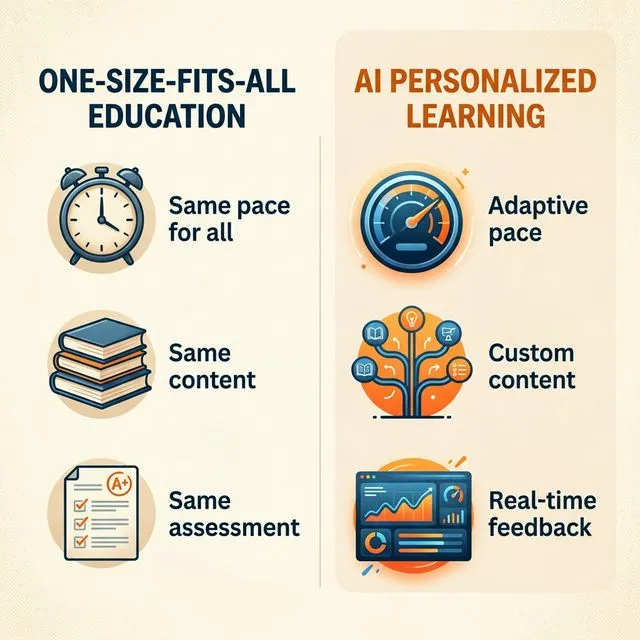 Comparison of one-size-fits-all education versus AI personalized learning