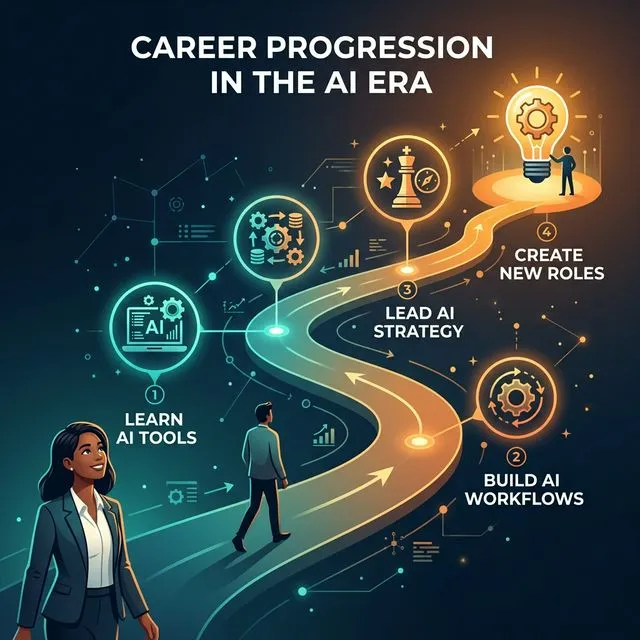 Career progression roadmap in the AI era: Learn AI Tools, Build Workflows, Lead Strategy, Create New Roles